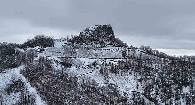 Karınca Kalesi'nin kış manzarası dronla görüntülendi
