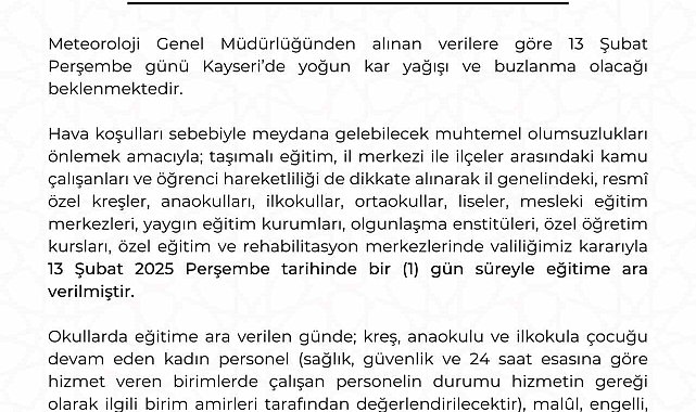 Kayseri'de eğitime kar engelli