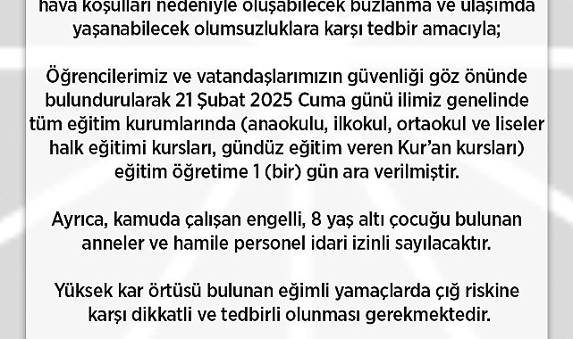 Rize'de eğitime 1 gün daha ara verildi