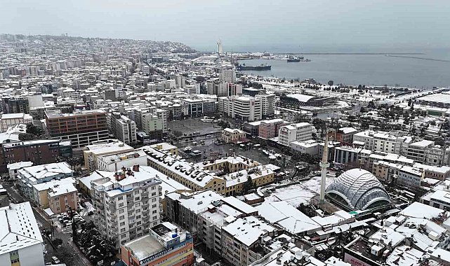 Samsun'da kartpostallık kar manzaraları havadan görüntülendi