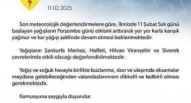 Şanlıurfa için yağış uyarısı