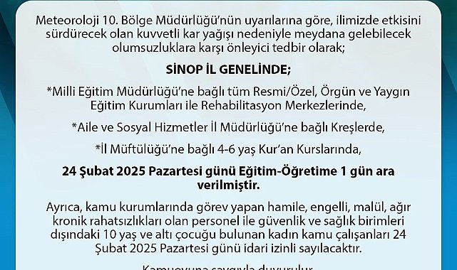 Sinop'ta eğitime kar engeli
