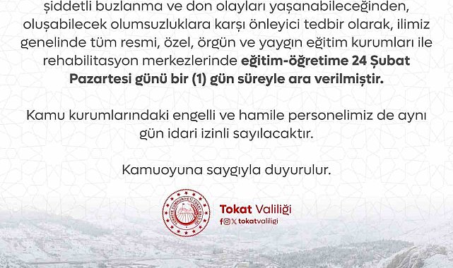 Tokat'ta eğitime kar engeli