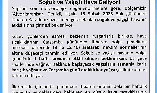 Uşak Valiliğinden soğuk ve yağışlı hava için uyardı
