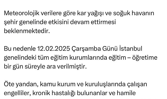 Vali Gül açıkladı: İstanbul'da yarın okullar tatil