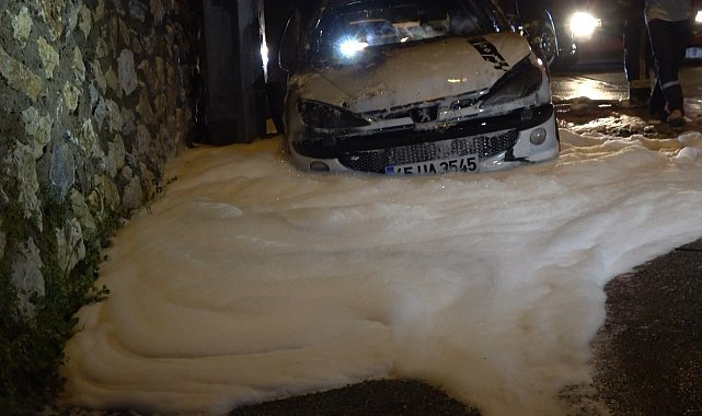 Alanya'da park halindeki otomobil alevlere teslim oldu