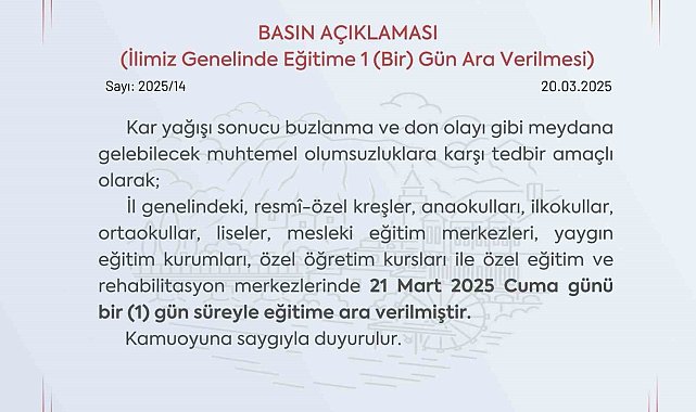 Amasya'da eğitime 1 gün ara verildi