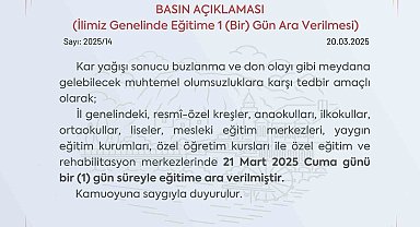 Amasya'da eğitime 1 gün ara verildi