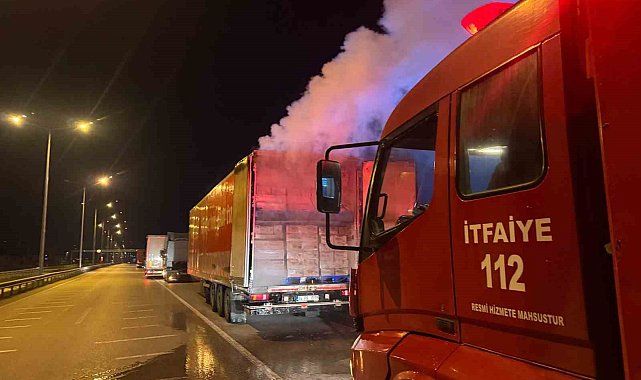 Amasya'da kuruyemiş yüklü TIR'ın dorsesinde korkutan yangın