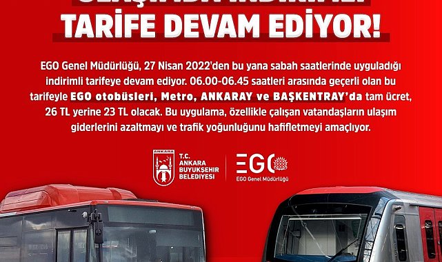 Başkent'te sabah ulaşımında indirimli tarife devam ediyor
