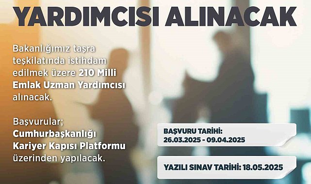 Çevre, Şehircilik ve İklim Değişikliği Bakanlığına 210 milli emlak uzman yardımcısı alınacak