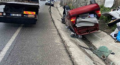 D-650'de takla atan otomobilden yara almadan kurtuldu