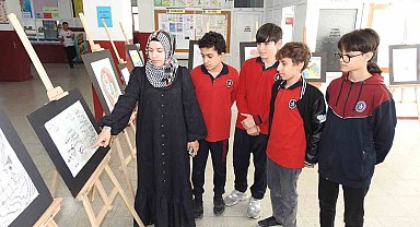 Gaziantep'te öğrenciler Ramazan'da "Gazze'nin Sesiyiz" resim sergisi açtı