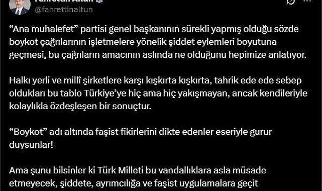 İletişim Başkanı Altun: "'Boykot' adı altında faşist fikirlerini dikte edenler eseriyle gurur duysunlar"