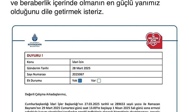 İstanbul Büyükşehir Belediyesi'nde idari izin adaletsizliği