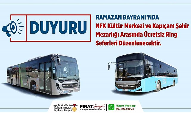 Kahramanmaraş'ta bayramda kabir ziyareti için ücretsiz toplu taşıma hizmeti