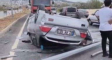 Kontrolden çıkarak savrulan otomobil ters döndü: 2 yaralı
