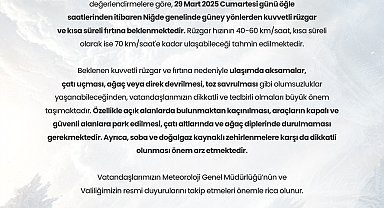 Niğde'de kuvvetli rüzgar ve fırtına uyarısı