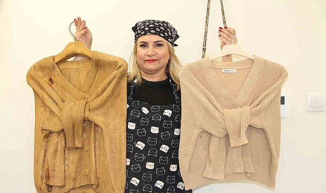 Ölen dedesinin ceketinden ilham alan kadın, kıyafetleri ahşaba dönüştürüyor