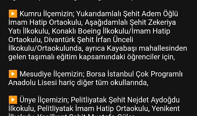 Ordu'nun 12 ilçesinde eğitime kar engeli