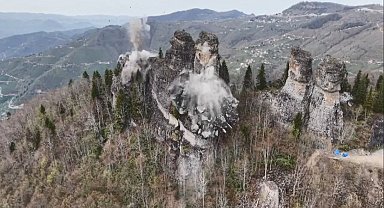 Ordu'nun 'peribacaları' noktasında tehlikeli kayalar ıslah edildi