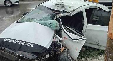 Adapazarı'nda ağaca çarpıp hurdaya dönen otomobildeki 2 kişi yaralandı