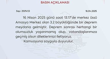 Amasya Valiliği'nden 3.2 depremle ilgili açıklama: "Bir olumsuzluk yok"