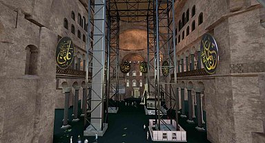 Ayasofya'nın ana kubbesinde tarihi restorasyon