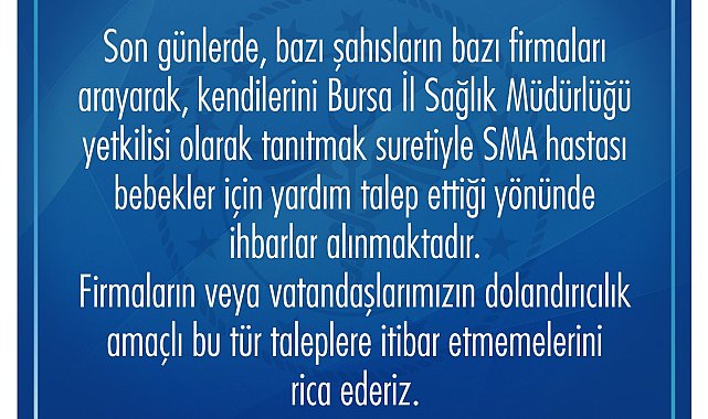 Bursa İl Sağlık Müdürlüğü'nden dolandırıcılık uyarısı