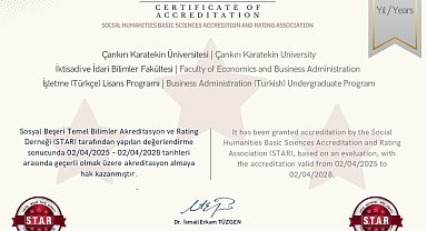 Çankırı Karatekin Üniversitesi'ndeki bir bölüme 3 yıllık akreditasyon belgesi