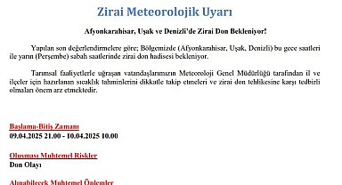 Denizli'de bu gece zirai don bekleniyor