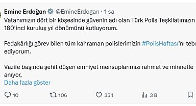Emine Erdoğan, Türk Polis Teşkilat'ının 180'inci kuruluş yıl dönümünü kutladı