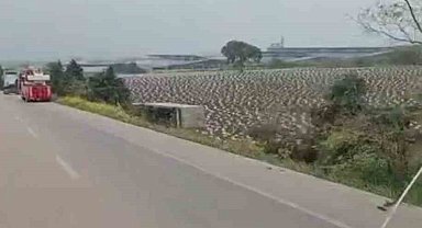 Kontrolden çıkan tır tarlaya uçtu