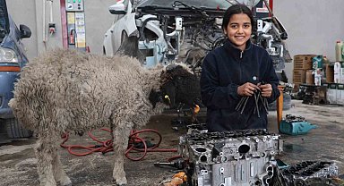 Oto tamirhanesinin 14 yaşındaki Nehir ustasının yeni mesai arkadaşı müşterisinin hediye ettiği kuzu oldu