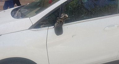 Park halindeki otomobili tekmeleyip aynasını kırdı