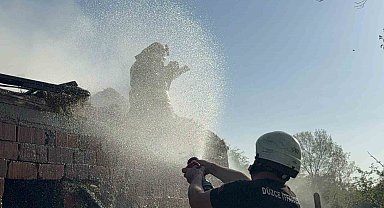 Samanlık yangınında itfaiye eri alevlere böyle müdahale etti