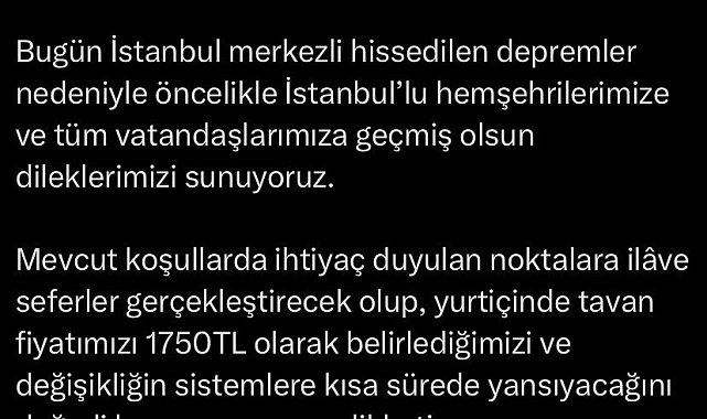 THY'den deprem sonrası bilet düzenlemesi
