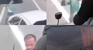 Trafikte yol kesme anları kamerada: Otobüse zarar verdiler