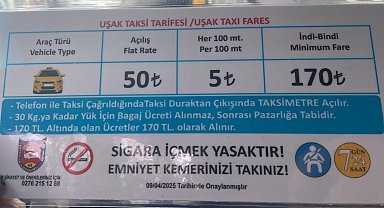 Uşak'ta taksi indi-bindi ücreti 170 TL oldu