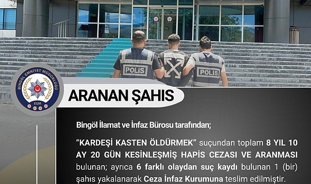 Bingöl'de 8 yıl kesinleşmiş hapis cezası bulunan zanlı yakalandı
