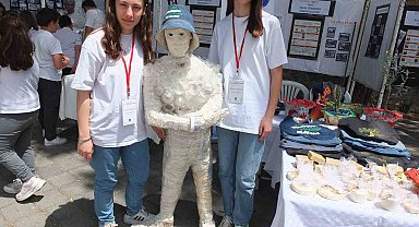 Burhaniyeli öğrenciler atık malzemelerden heykel yaptı