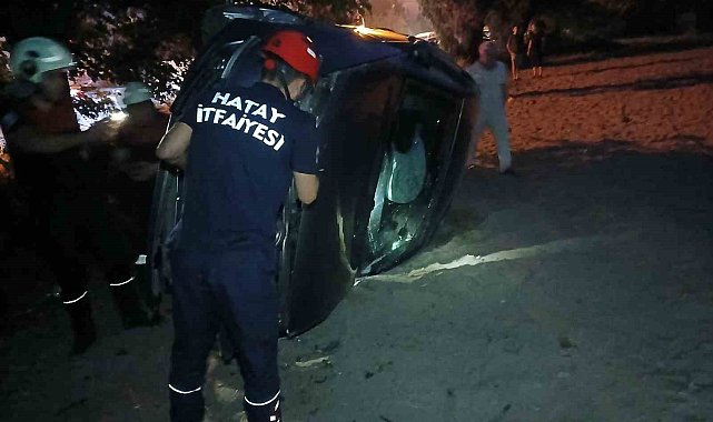 Dörtyol'da yan yatan otomobilin sürücüsü yaralandı