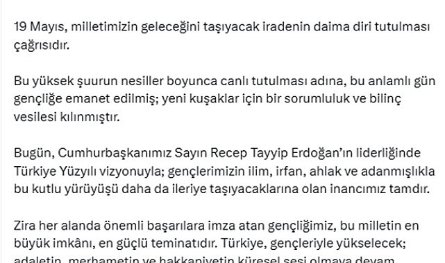 Fahrettin Altun'dan 19 Mayıs mesajı: "Milletimizin istiklal ve istikbal kararlılığıdır"