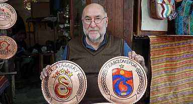Gaziantep'te Galatasaray ve Trabzonspor'un logoları ilmek ilmek bakıra işleniyor