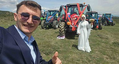 Gelin direksiyon başına geçti traktör, çiftçi çiftin gelin arabası oldu