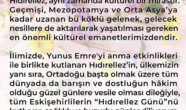 Hüseyin Aksoy'dan "Hıdırellez Günü" mesajı