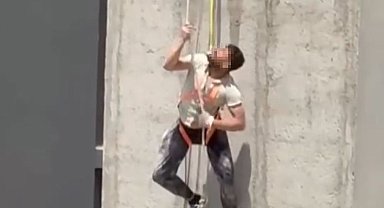 İskele halatı koptu, işçi ölümden döndü