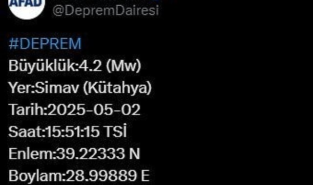 Kütahya'da 4,2 büyüklüğünde deprem