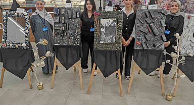 Lise öğrencilerinin atık malzemelerden yaptıkları sanatsal tablolar sergide yoğun ilgi gördü