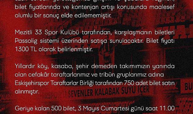 Mezitli 33 Spor karşılaşması için deplasman kontenjanı arttırılamadı
